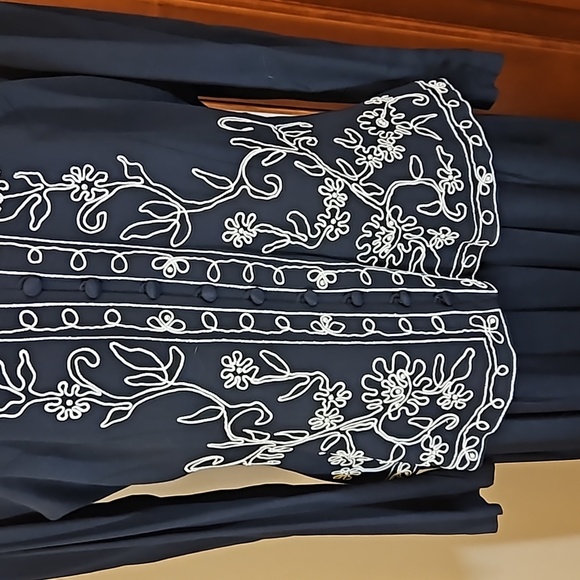 Vintage Karen Stevens Dress 14 black white embroidery long - Picture 3 of 8